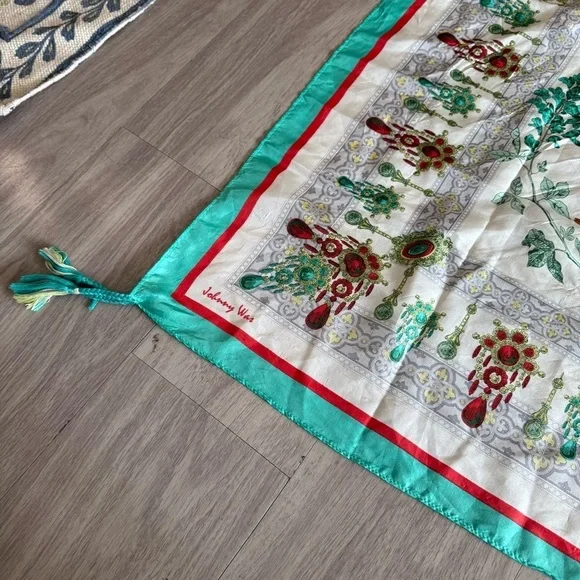 Johnny Was Tassel Scarf Color Green White - Picture 3 of 4